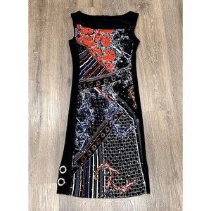 Joseph Ribkoff Dress Womens 8 Black Colorful Metallic Sleeveless